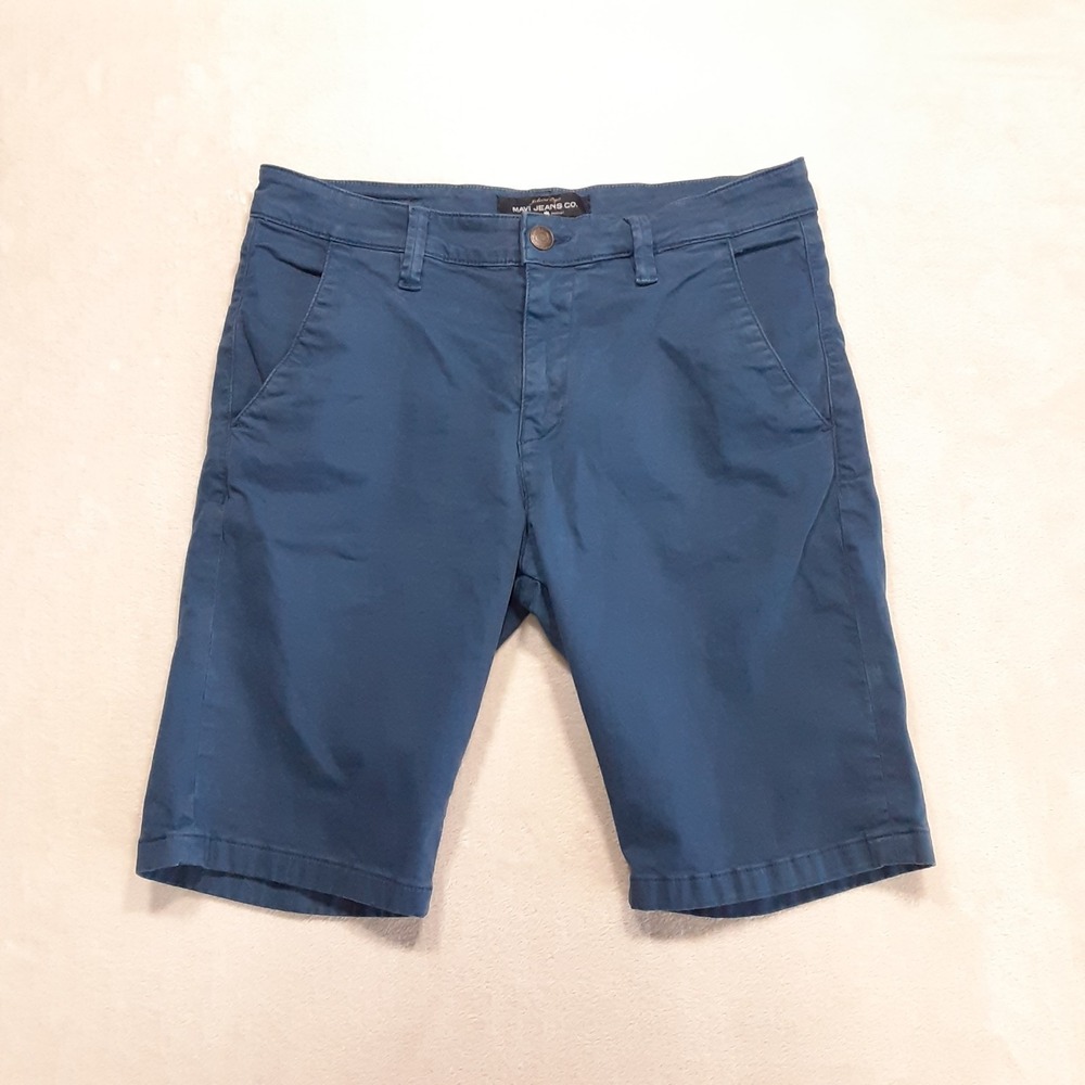 Mavi Jacob Mens Chino Shorts 32 Blue 10" Inseam Flat Front Cotton Blend